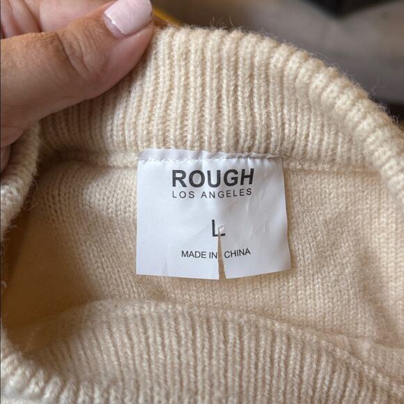 ROUGH LOS ANGELES cablek knit fisherman style Cream Sweater L - Picture 2 of 5